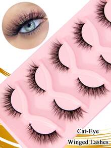 5 Pairs Cat Eye False Eyelashes, 3D Fluffy Thick Flared Lashes, Soft & Lightweight, Easy To Wear, Suitable For Party And Daily Wear - Cat Eye Lashes - View 3
