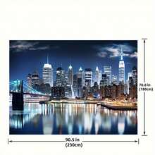 New York City Night Skyline Backdrop - 1pc Polyester Wall Decor For Home, Studio & Party Banners, Manhattan Skyscraper, Lighting Background Video, Banner Decorations - 彩色 - 查看 5