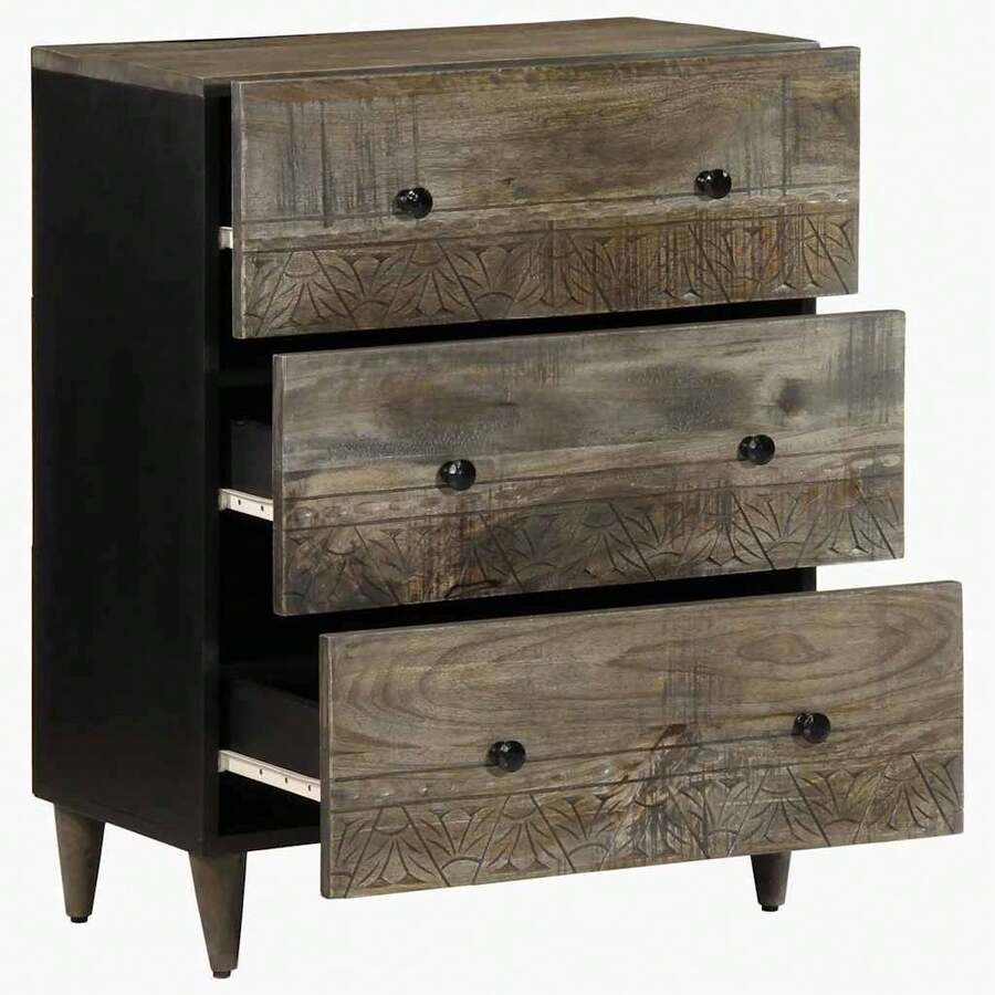 vidaXL Buffets 2 pcs gris clair 60x33,5x75 cm bois de manguier massif - Noir - Voir 1