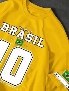 HAFIME Men's Casual Printed T-Shirt World Brazil 10 Shirt 100% Cotton 30.1 Premium Copa Brasil Fans Football Supporters - 黃色 - 查看 3