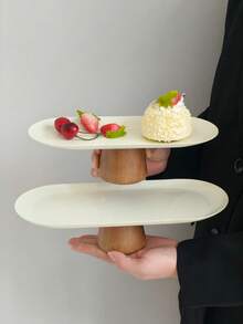 1 件椭圆形黑色不锈钢面包盘，优雅的甜点架，用于下午茶、蛋糕和甜点展示 - 彩色 - 查看 3