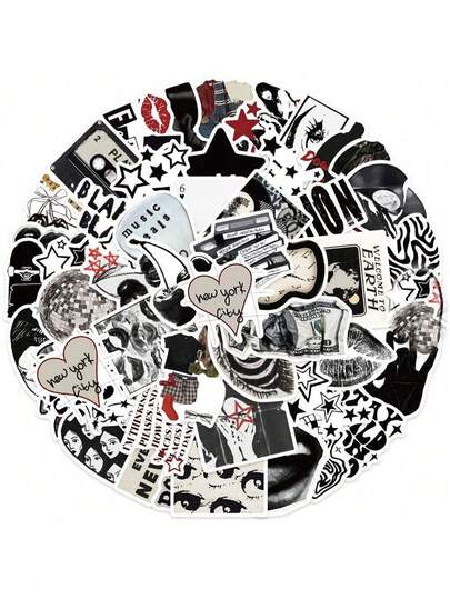 50张Y2K都市风格黑白贴纸，酷炫Y2K主题礼物，美观贴纸，散装乙烯基防水贴纸，适用于水瓶、电脑、笔记本电脑、手机、行李箱、笔记本、冰箱等。