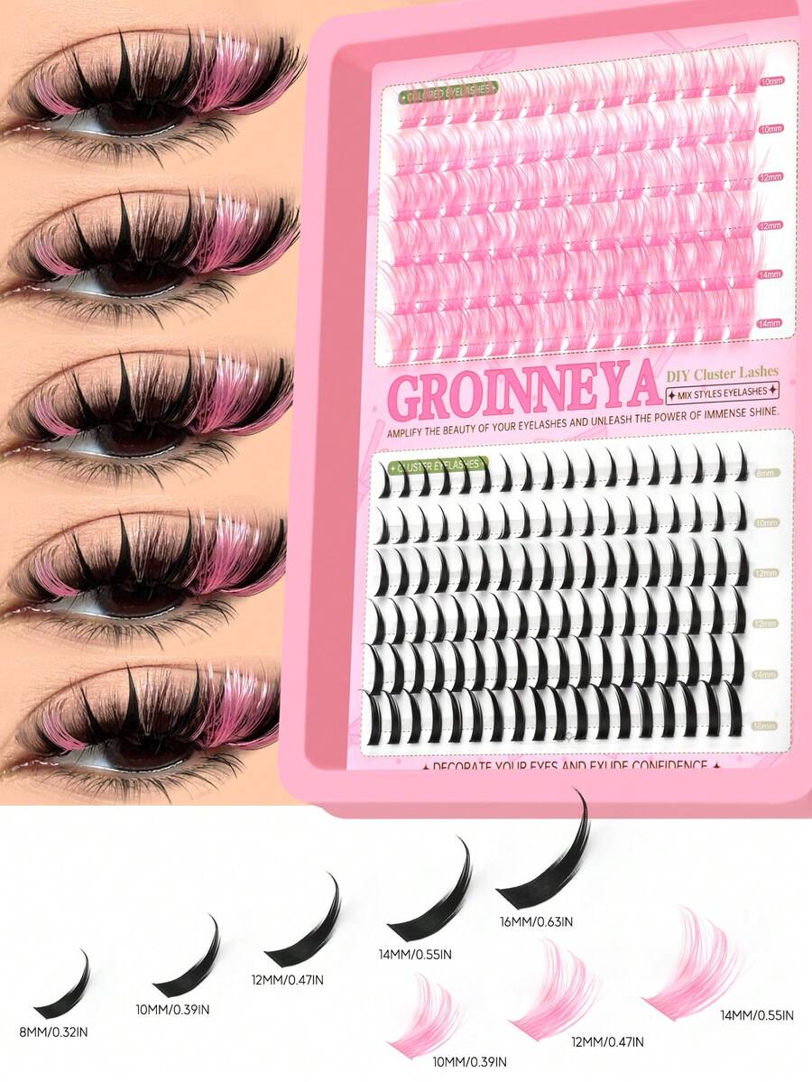 Pink And Black Lash Extensions Kit Spikes Lash DIY Individual Eyelashes Fairy Lashes Colored Volume Segmented Eyelash Clusters Eye Tail Elongated False Eyelashes Easy DIY Natural Look Lash Clusters For Beginners D Curl 8-16mm Length - Baby Pink - View 1