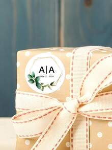 Personalized Custom 35pcs Eucalyptus-Themed Wedding Name & Favor Stickers​ – 4cm/1.57in Elegant Round Stickers, Customizable With Couple Names/Dates (E.G., "D&V 05.17.2025", "V|H 09.23.2022", "RACHEL & HAYDEN") And "Thank You" Messages. - Multicolor - View 15