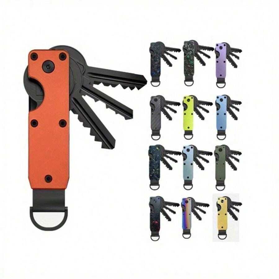 Smooth Aluminum Key Organizer - Compact Metal Keychain | Simple, Lightweight, Portable, With Safety Twist Lock | Scratch-Resistant, Ideal Gift For Men And Women, Cute Keychain - 藍色 - 查看 1