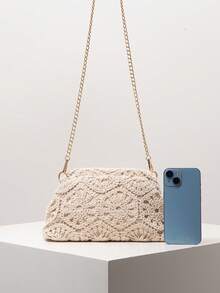 Floral Crossbody Bag, Women's Clutch Purse, Bohemian Style, Summer Beach Bag, Crochet Set, Travel Essential, Cruise Essential, Women's Holiday Outfit, Elegant Women's Wallet, Women's Gift, Valentine's Day Gift - Apricot - View 4