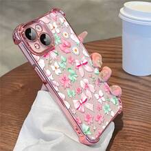 1pcs Pink Green Bowknot Floral Phone Case Compatible with Apple Phone17 16 15 14 13 12 11 ProMax Antidrop Phone Case Camera Protection Phone Case Girlish Style Light Luxury Style Cute Elegant Can Be Given To Friends Can Be Given To A Lover - Rosa - Ver 3