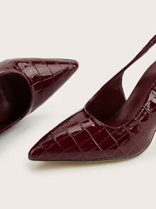 Tacones de aguja de mujer con hebilla de metal con textura de piedra burdeos, adecuados para uso diario, banquetes, fiestas y moda versátil. El patrón de textura de piedra es aleatorio. - Burdeos - Ver 5
