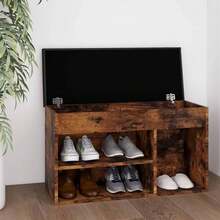 vidaXL Schuhbank mit Kissen, geräucherte Eiche, Holzwerkstoff - Braun - Übersicht 1