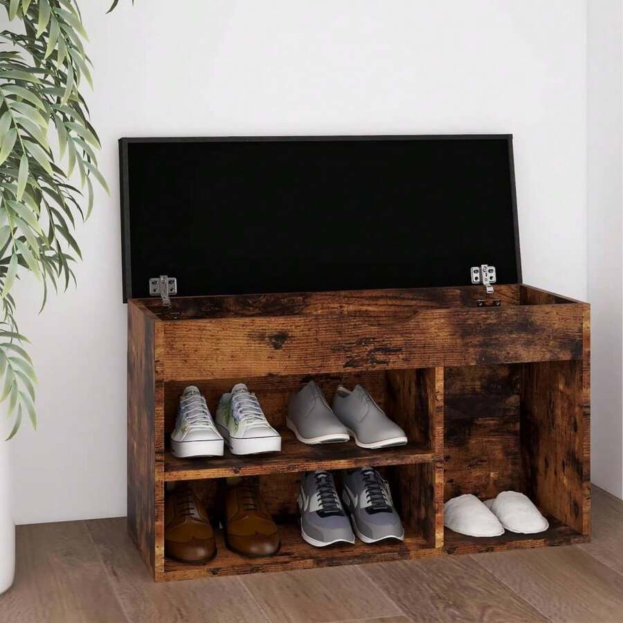 vidaXL Schuhbank mit Kissen, geräucherte Eiche, Holzwerkstoff - Braun - Übersicht 1