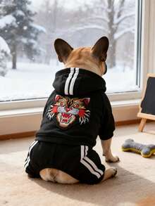 Pet Clothes Dog Clothes Pet Apparel Winter 4-Leg Tiger Head Hoodie, For Small Dogs - Red - View 2