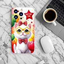 1PC Phone Case ,  Cute Cat Party Fun Pattern , Stylish Phone Case, Phone Decoration, All-around Lens Protection, Creative Small Gift, Funny Gift for Boys and Girls - Negro - Ver 6