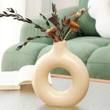 1pc Nordic Style Creative Donut Shaped Plastic Flower Vase, Decoration For Home, Living Room, Dining Table Home Decor Room Decor Glass Vase - Beige - View 6