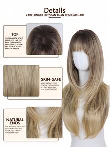 DZfirst 26 Inch Glueless Natural Black Wig For Women, With Bangs - Long Straight Layered Fashion Synthetic Hair, Pre-Bleached Lace Bangs, Realistic Scalp Design, Upgraded Premium Fiber, Wear And Go, Suitable For All Races, Wig, Easy To Wear, Elegant Hair Solution - Ombre Gold/Ombre Brown/Gold/Dark Brown/Ginger Copper - Multicolor - View 4