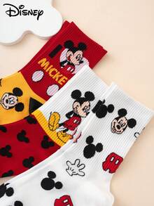 Disney 3双装男士米奇字母卡通彩色提花中筒袜，运动袜，四季皆宜，欧美尺码，舒适透气，色彩鲜艳，适合日常穿着，优质面料，不闷汗 - 彩色 - 查看 4
