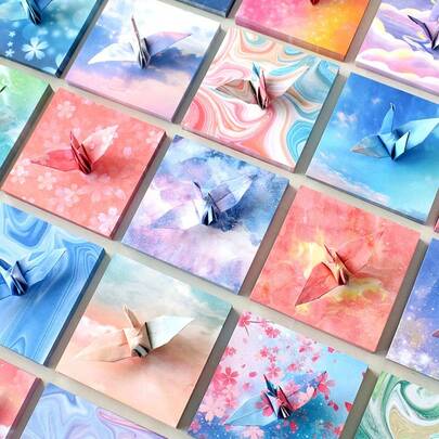 400pcs Delicate Paper Crane Origami Set - Assorted Artistic Patterns (Cherry Blossom Petals, Starry Sky, Soft Marble And Swirl Designs) | High-Quality Thick Paper, Easy To Fold, Long-Lasting Vibrant Colors