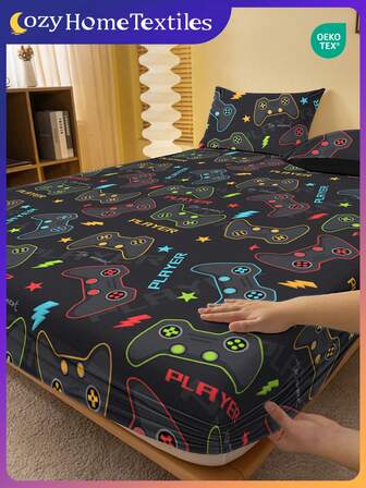 1pc Bedsheet, Bedding, Fitted Sheet, Mattress Protector, Soft & Comfortable Mattress Cover, Valentine's Day Gift Fitted Sheet, Cartoon Heart Geometric Pattern Bedsheet, Cute Heart Pattern Bedding Set, Home Decor, Oeko-Tex