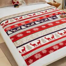 1 Stück Schneeflocken- & Hirsch-gestreiftes Muster Milch Plüsch Kunstfell Überwurf Decke, weich & warm, umkehrbar für Reisen, Sofa, Schlafzimmer, Wohnheim, Heimdekoration - Verschiedenfarbig - Übersicht 3