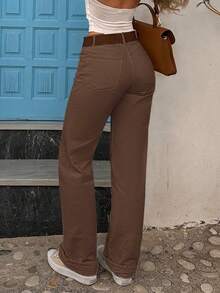 Jeans rectos casuales para mujer - Marrón - Ver 8