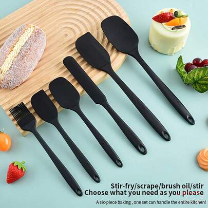 6pcs Silicone Kitchen Cooking & Baking Tools Set, Nordic Style Color Scheme, Including Large Spatula/Small Spatula/Large Scraper/Basting Brush/Long Scraper, Macaron Color Baking Tools, Cake Cream Baking Tools, Heat-Resistant Kitchen Utensils