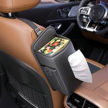 Multi-Functional Car Seat Side Organizer Bag - PU Leather Hanging Storage With Tissue Dispenser, Mesh Pockets For Phone And Pen - A - مشاهدة 7