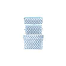 ZLFSRQ 3Pcs Checkered Makeup Bag For Women Large Small Checkered Cosmetic Bag Set Aesthetic Preppy Pencil Case Cute Pencil Pouch Blue Makeup Pouch For Purse Travel Toiletry Bags Zipper Skincare Bags - B-格子3件組混藍色 - 查看 1