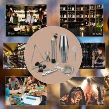 Juego de Coctelera De Cóctel13 Piezas Utensilios de Bar Cocktail Shaker Set De Acero Inoxidable Kit Barman Profesional Incluye Herramientas y Accesorios para Modulación Ron Whisky Vodka y Otras Bebidas-Platade - Chapado - Ver 7