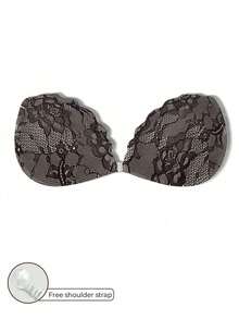 1pc/2pcs/3pcs Lace Invisible Bra Lift Adhesive Silicone Nipple Cover, Front Closure Back Strap Design, Reusable, Suitable For Bikini And Strapless Evening Dress - Black - View 13