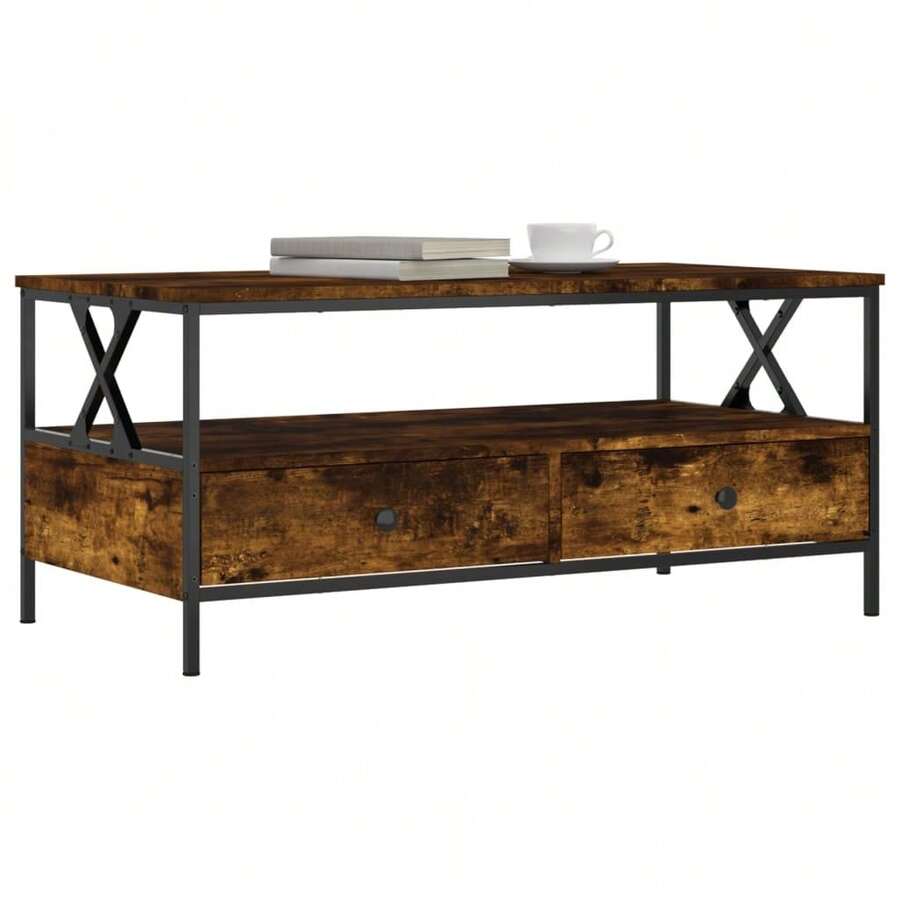 vidaXL Table basse chêne fumé 100x51x45 cm ingénierie du bois - Tabac - Voir 1