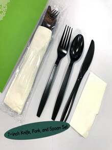 100pcs/Set Disposable Cutlery Set, Individually Packaged, Includes: 100 Forks, 100 Knives, 100 Spoons, 100 Napkins, 100 Toothpicks, Suitable For Holidays, Weddings, Banquets, Parties, BBQs, Vacations, Picnics, Camping, Bachelor Parties, Restaurants, Takeout, Etc. - Multicolor - View 10