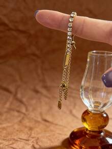 1件奢华水钻双链手链，镶嵌水晶Y&S字母吊坠，独特个性化小众珠宝，时尚街头配饰，可叠戴日常或派对造型，高品质时尚亮点 - 字母手鍊 - 查看 4