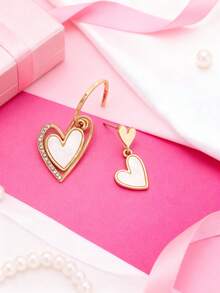 زوج من أقراط بتصميم قلب غير متماثل، سلسلة عيد الحب الحلوة والجميلة للمراهقين، يمكن تنسيقها مع الملابس - الذهبي - مشاهدة 3