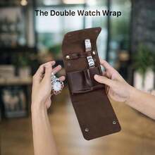 Estuche Doble para Reloj de Piel Auténtica con 2 Ranuras, Porta de Viaje para Relojes para Hombres Organizador de Relojes de Pulsera Bolsillo Portátil, con Botón Metálico,37853787 - Multicolor - Ver 5