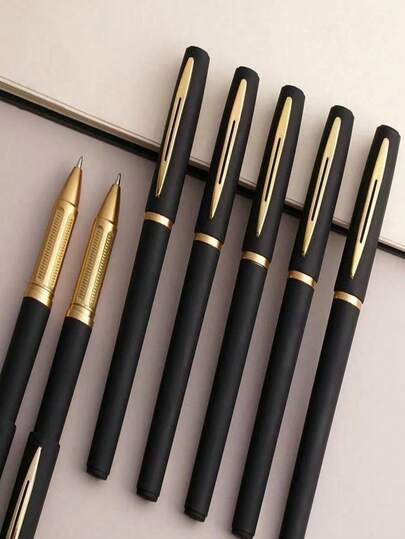5/10/20pcs Set Black & Gold Tone Ballpoint Pens, Elegant Color Scheme, Suitable For Office, School And Professionals, Essential Back To School Stationery