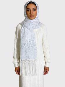 1pc Heavily Embroidered, Beaded & Fringed Scarf, Elegant Party Headscarf, Fashion Versatile Shawl