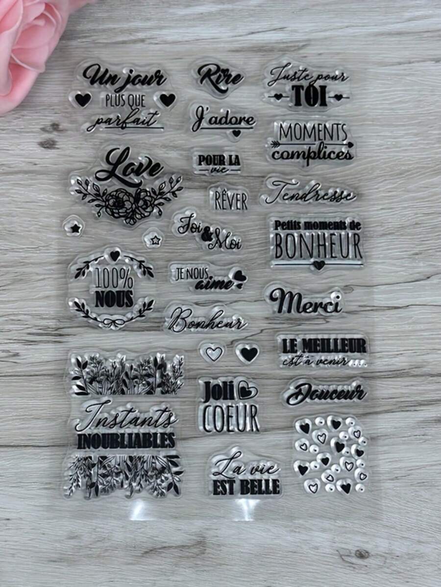 1 Transparent Rubber Stamp Retro Rubber Transparent Card French Love Flower Making Stamp DIY Scrapbook Photo Magazine Album Decoration Stamp - Black - View 1