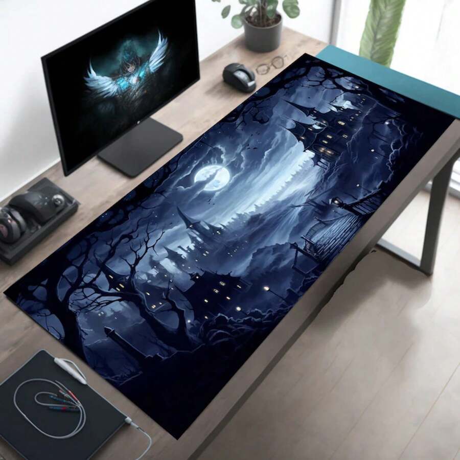 WhimsiGoth Midnight Village Desk Mat: Anime Gothic Moonlit Scene ...