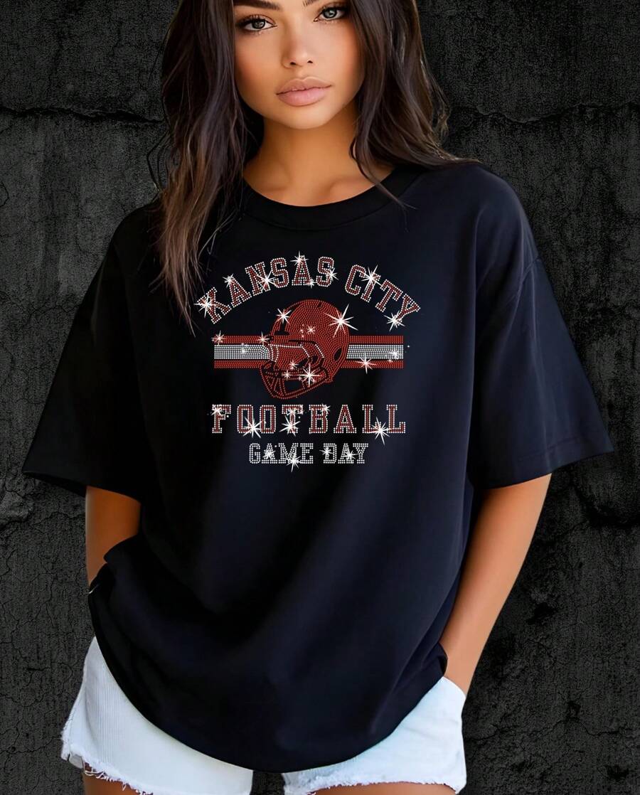 Kansas City Football Rhinestone Shirt Fan Apparel - 黑色 - 查看 1