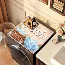 1pc Home Decor Laundry Room Pattern Printed Washing Machine Dust Cover Mat, Rubber Soft Bottom, Laundry Room Accessory, Washing Machine Top Protective Pad, Quick Absorbent And Dry, Refrigerator Dust Cover Mat, Coffee Maker Countertop Absorbent Pad, Diatomite Draining Mat, Modern Laundry Room And Kitchen Appliances Washing Machine And Dryer Dust Cover, Home Decor, Kitchen And Dining Room Decor - Multicolor - View 3