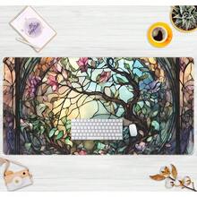 Stained Glass Tree Desk Mat Cartoon Tree Gaming Mouse Pad Large Extended Desk Matt For Desktop, Laptop Computer Keyboard Mouse Mat For Women Office Decor Accessories Deskmat,14x24 Inch Multiple Designs Available - Cây kính màu - Xem 1