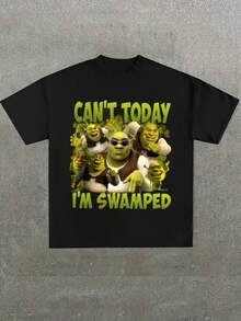 Can't Today I'm Swamped Meme Funny Shirt Cant Today Im Swamped Funny Meme Graphic Tee,Casual Print,Comfortable And Versatile,Letter Pattern Pure Cotton 220g Printed T-Shirt - 黑色 - 查看 1