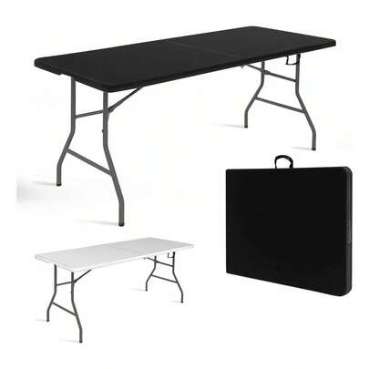 Mesa Cuory Plegable Plástico Tipo Portafolio 1.80m Portátil Jardín Negro