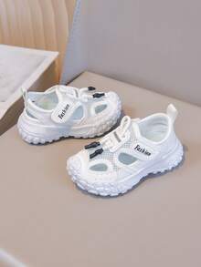 1双白色儿童运动鞋，春夏新款男童透气网面鞋，大童防滑休闲鞋，包头凉鞋 - 白色 - 查看 4
