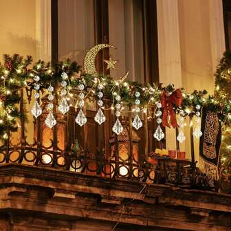 10/20/30 Pcs Ramadan Decoration Ramadan Decoration Wedding Decoration Event Party Centerpiece Decor Maple Leaf Crystal Christmas Ornaments For Tree Decorations, Hanging Clear Acrylic Snowflake Ornaments For Christmas Tree Indoor Home Decor, Snow Flake Stars Winter Wonderland Party Supplies