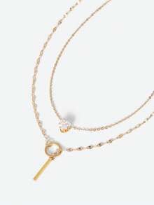 1 件金色 Y 形设计多层项链，细节饰有水钻和人造珍珠，适合女性日常佩戴、友谊礼物、宴会派对（手工链条切割成合适的尺寸，珍珠数量可变，水钻尺寸可变） - 金色B - 查看 2