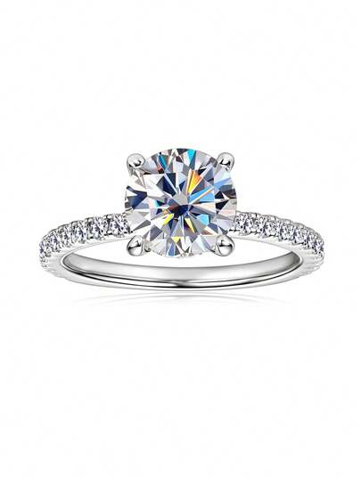 XUJIA 2 Carat Round Moissanite Engagement Ring, 925 Sterling Silver Classic Anniversary Wedding Band, 8mm Moissanite With Hidden Cubic Zirconia, Jewelry Gift For Her