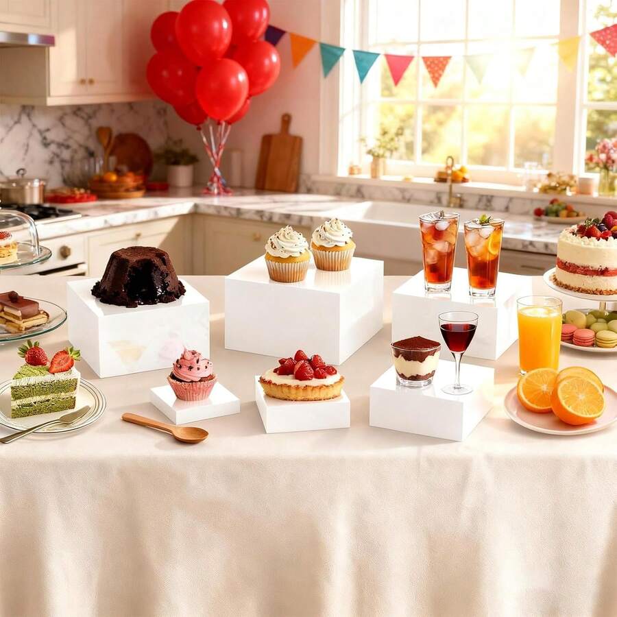 Acrylic Display Stand Tube 5 Sides Acrylic Tube With Empty Bottom Box, Perfect For Weddings, Cupcakes, Candy, Parties, Brunch, Buffet - White - View 1