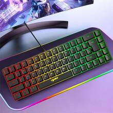 60% 游戏键盘，RGB 背光超紧凑型 68 键有线键盘，防鬼键，适用于 Windows 笔记本电脑和 PC 游戏玩家，白色/黑色