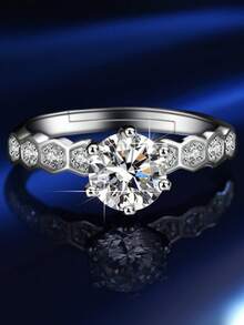 1ct D Farbe VVS Klarheit Moissanit Halo 925er Sterling Silber Platinbeschichtet Klassisch Eleganter Luxus Offener Ring, geeignet für Frauen Verlobung, Hochzeit, Freundin Geschenk, Hochzeitsfeier und täglichen Gebrauch, 1ct Moissanit Hauptstein mit brillantem Feuer und Funkeln, hypoallergene 925er Silber Fassung, modernes minimalistisches Design, unverzichtbar für Arbeit und formelle Anlässe - offener Ring - Übersicht 3