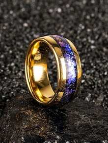 1枚8毫米星系金色结婚戒指钨金太空男士独特订婚戒指 - 金色 - 查看 6